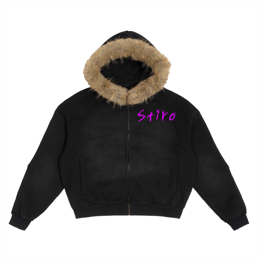 Stiro Sun Fade Boxy Detachable Fur Hoodie
