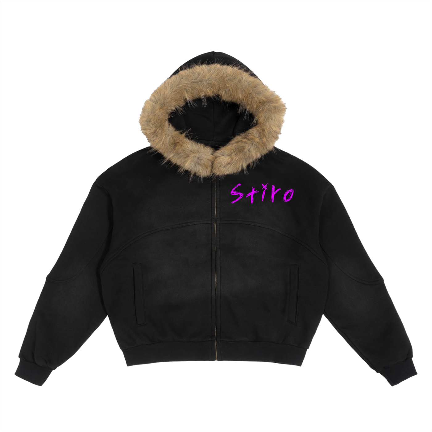 Stiro Sun Fade Boxy Detachable Fur Hoodie